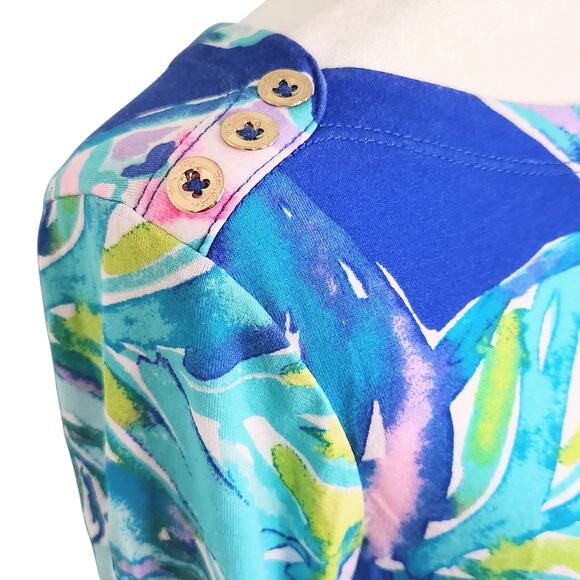 Lilly Pulitzer Marlowe Dress Lapis Blue Pop Up Jungle Hoppin 3/4 Sleeve Size M - Picture 2 of 9